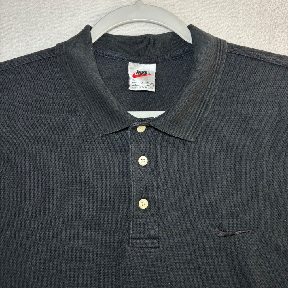 Vintage Nike Polo Shirt Men L Black Short Sleeve Dri Fit Summer Golf Casual 90s
